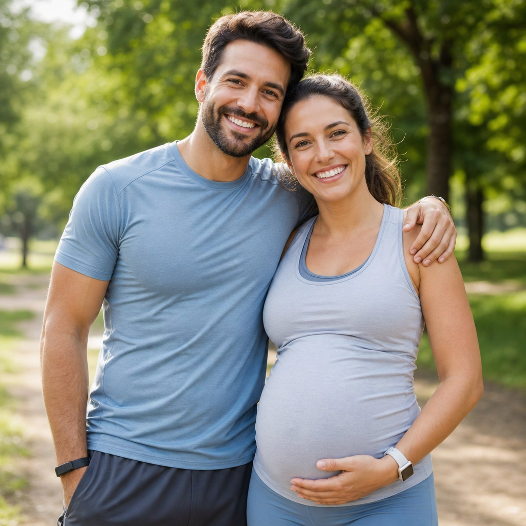 Healthy, energetic expecting couple optimizing their wellness with lab work at Blooming Bellies